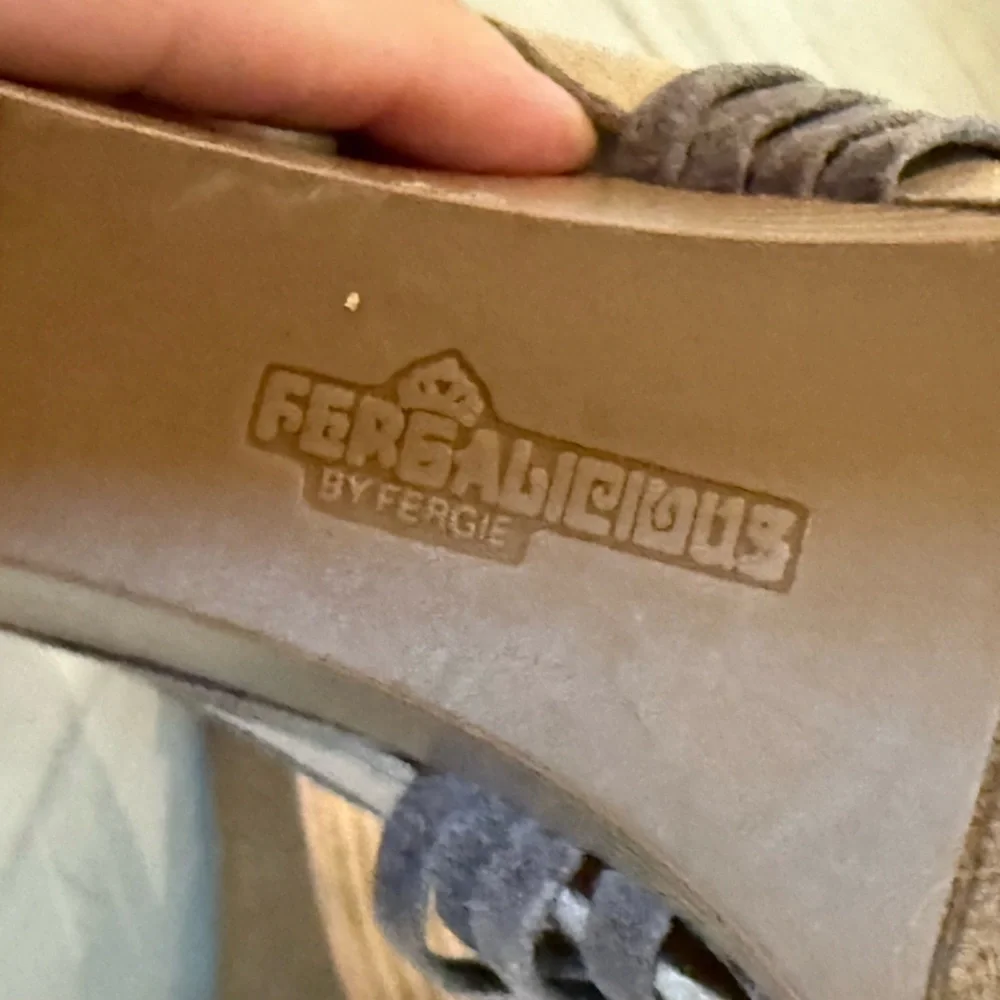 Fergalicious Taupe Strappy Wedge Sandals. Size 8.5